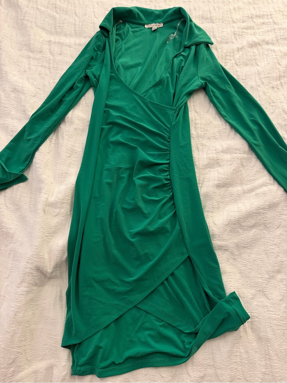 Fashion Nova Women’s Green Wrap-Style Long Sleeve Dress